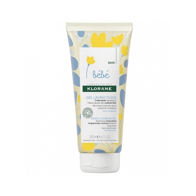 Klorane – Gel lavant doux au Calendula apaisant – Bébé – Corps et cheveux – Peau normale 200 ml