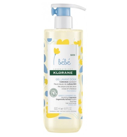 Klorane – Gel lavant doux au Calendula apaisant – Bébé – Corps et cheveux – Peau normale 500 ml