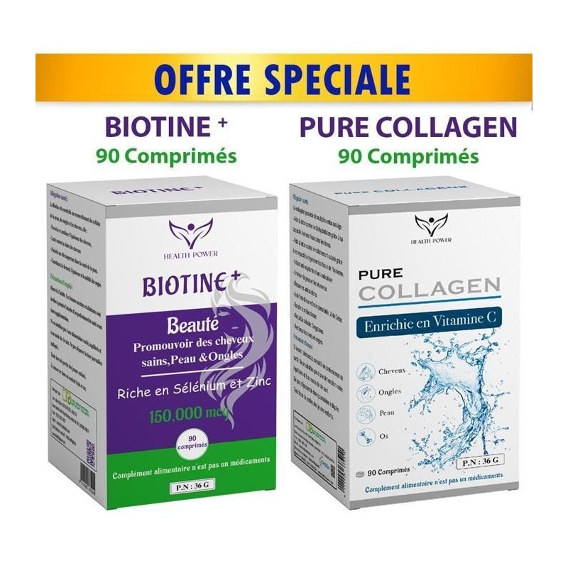 HEALTH POWER PURE COLLAGEN 90 Comprimés +BIOTINE 90 Comprimés