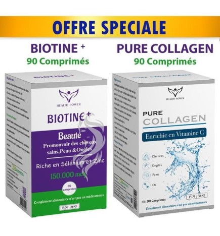 HEALTH POWER PURE COLLAGEN 90 Comprimés +BIOTINE 90 Comprimés