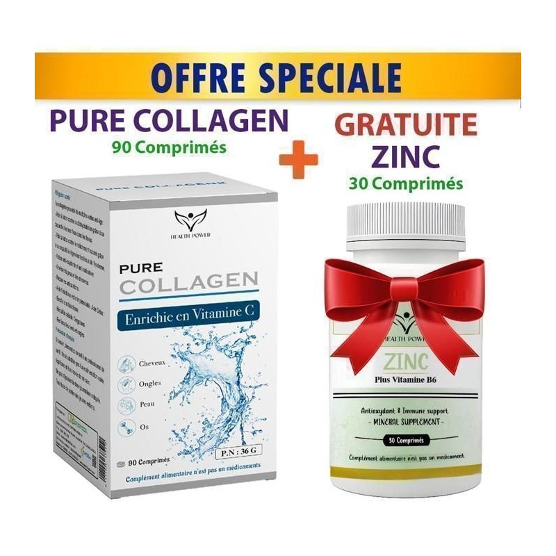 HEALTH POWER PURE COLLAGEN 90 Comprimés +ZINC 30 Comprimés OFFERT