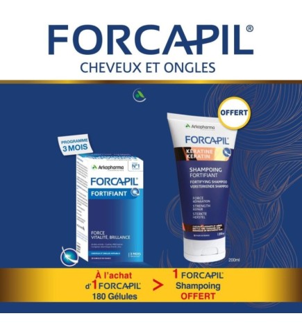 Forcapil Cheveux Et Ongles – 180 Gelules  égal  1 Shampooing OFFERT