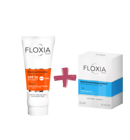 Floxia Emulsion Invisible Spf50 50ml + Savon Exfoliant 125g PACK