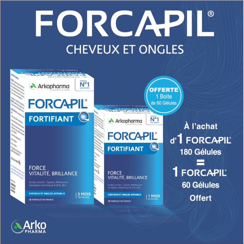 Forcapil Cheveux Et Ongles – 180 Gelules  égal  Forcapil 60 Gelules Offert