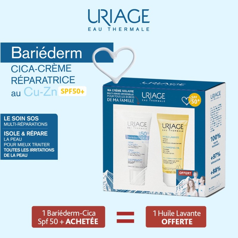Uriage – Bariéderm – Cica-Crème SPF50+ au Cuivre-Zinc – 40 ml  égal  Uriage Huile Lavante 50ml OFFERTE