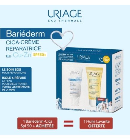 Uriage – Bariéderm – Cica-Crème SPF50+ au Cuivre-Zinc – 40 ml  égal  Uriage Huile Lavante 50ml OFFERTE