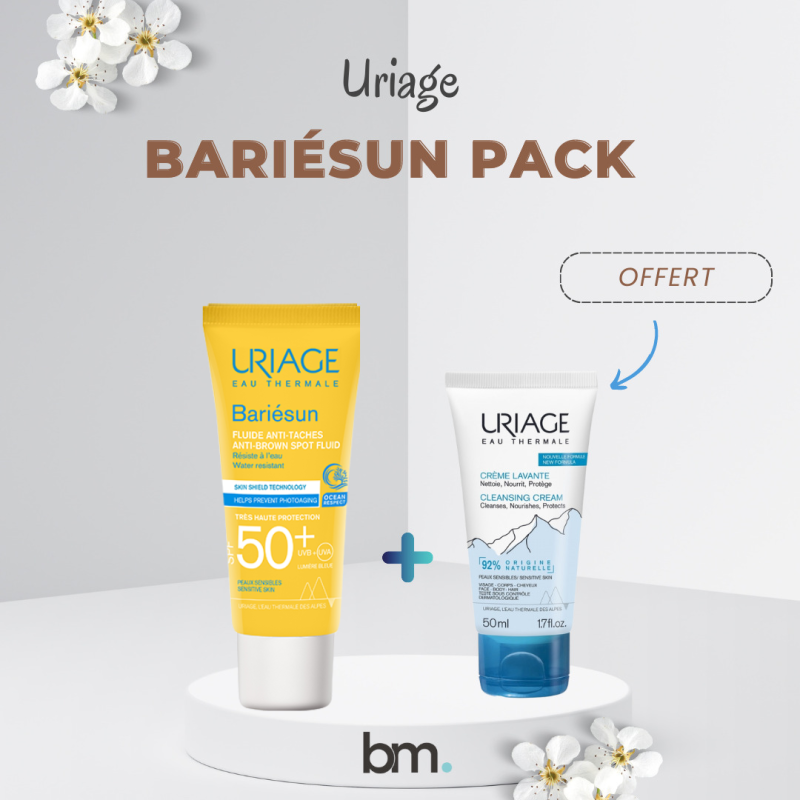 Uriage – Bariésun Fluide Anti-Tâches SPF50+ – 40ml  égal  Crème Lavante 50ml Offert