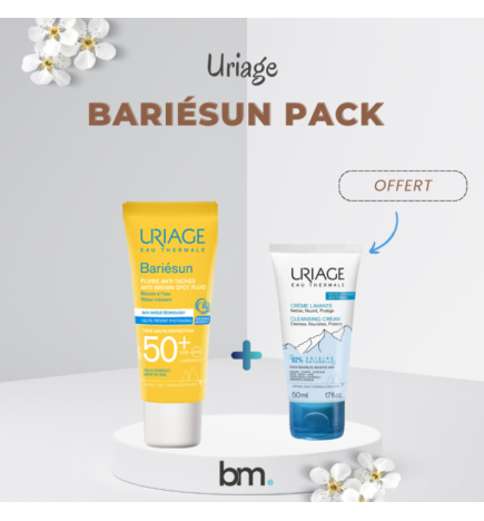 Uriage – Bariésun Fluide Anti-Tâches SPF50+ – 40ml égal Crème Lavante 50ml Offert