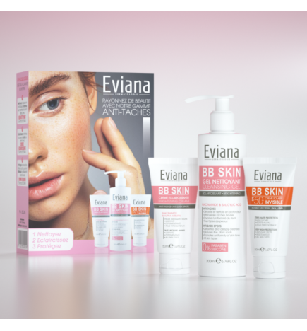 Eviana Creme Eclaircissant + Gel Nettoyant + Ecran Invisible PACK