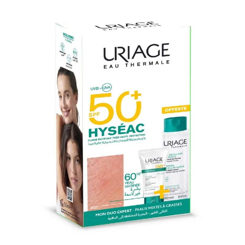 Uriage – Hyséac – Fluide SPF50+ – 50 ml  égal  Eau Micellaire 250ml Offerte