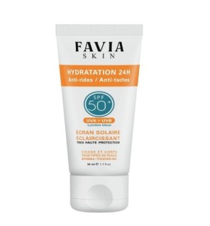 FAVIA DERMATOLOGIE SKIN ÉCRAN SOLAIRE ÉCLAIRCISSANT SPF50 HYDRATATION 24H, ANTI-RIDES / ANTI-TACHES 50ml
