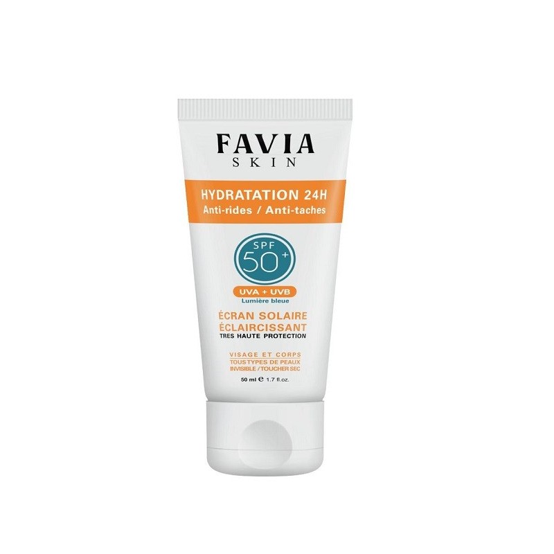 FAVIA DERMATOLOGIE SKIN ÉCRAN SOLAIRE ÉCLAIRCISSANT SPF50 HYDRATATION 24H, ANTI-RIDES / ANTI-TACHES 50ml