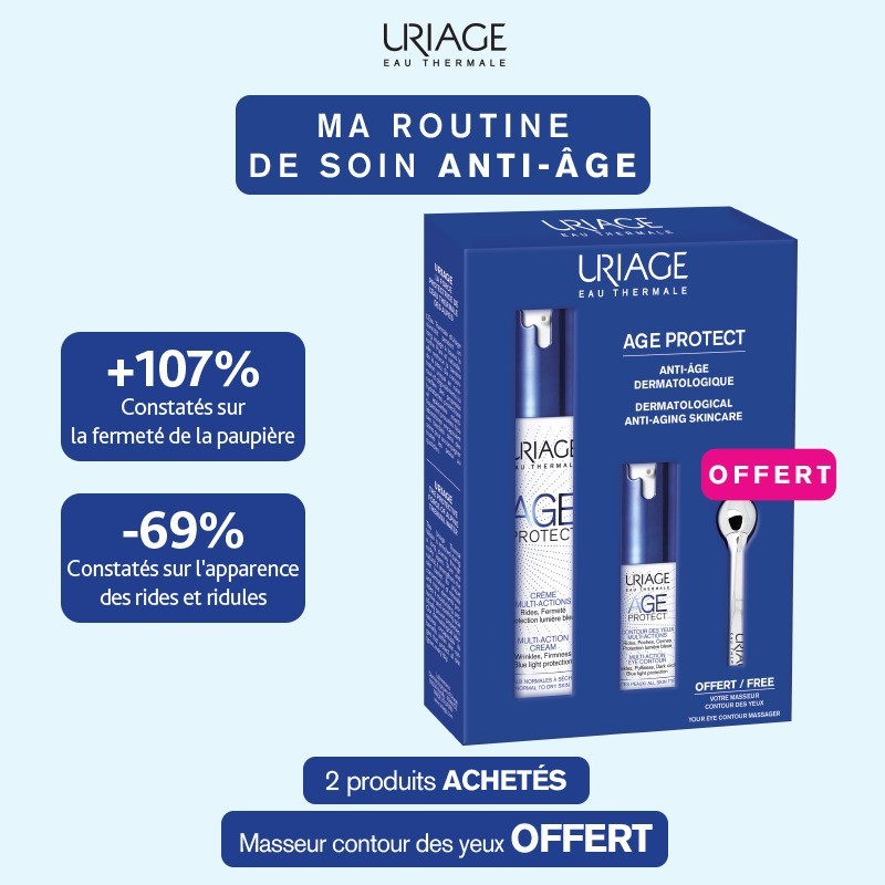 URIAGE Age protect Duo Coffret Crème Peau Normale à Sèche  égal  Contour des Yeux + Masseur CTY