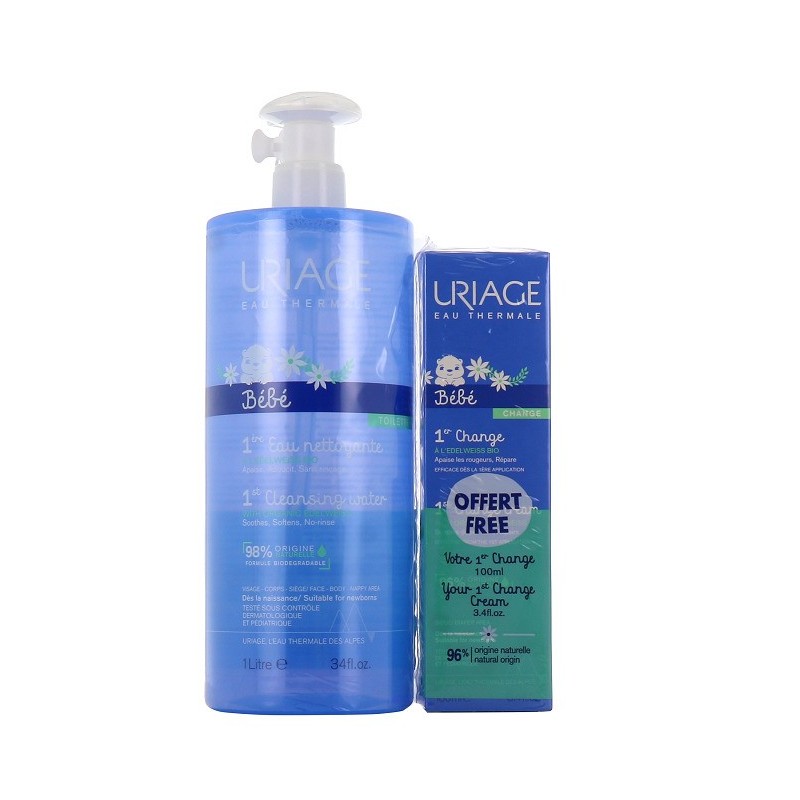 URIAGE BÉBÉ EAU NETTOYANTE 1L+1ÈRE CRÈME CHANGE OFFERTE