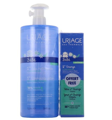 URIAGE BÉBÉ EAU NETTOYANTE 1L+1ÈRE CRÈME CHANGE OFFERTE