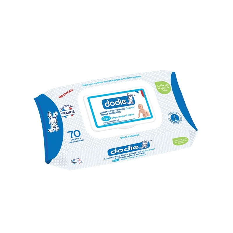 Dodie – Lingettes nettoyantes derme-apaisantes – (x70)