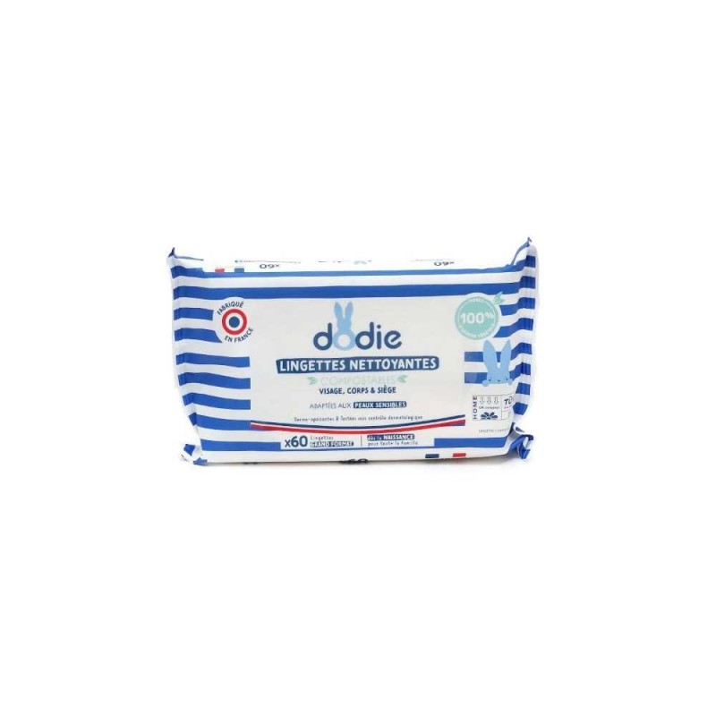 Dodie – Lingettes nettoyantes fibres biodégradables – 70 lingettes