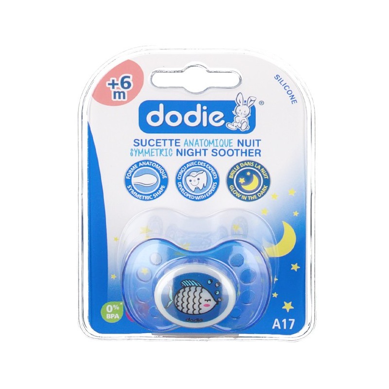 Dodie – Sucette forme anatomique silicone nuit (6M +) N°17