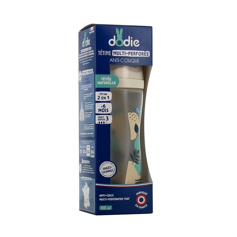 DODIE Biberon Multi Perfore Tetine Debit 3 Rose +6mois 330ml