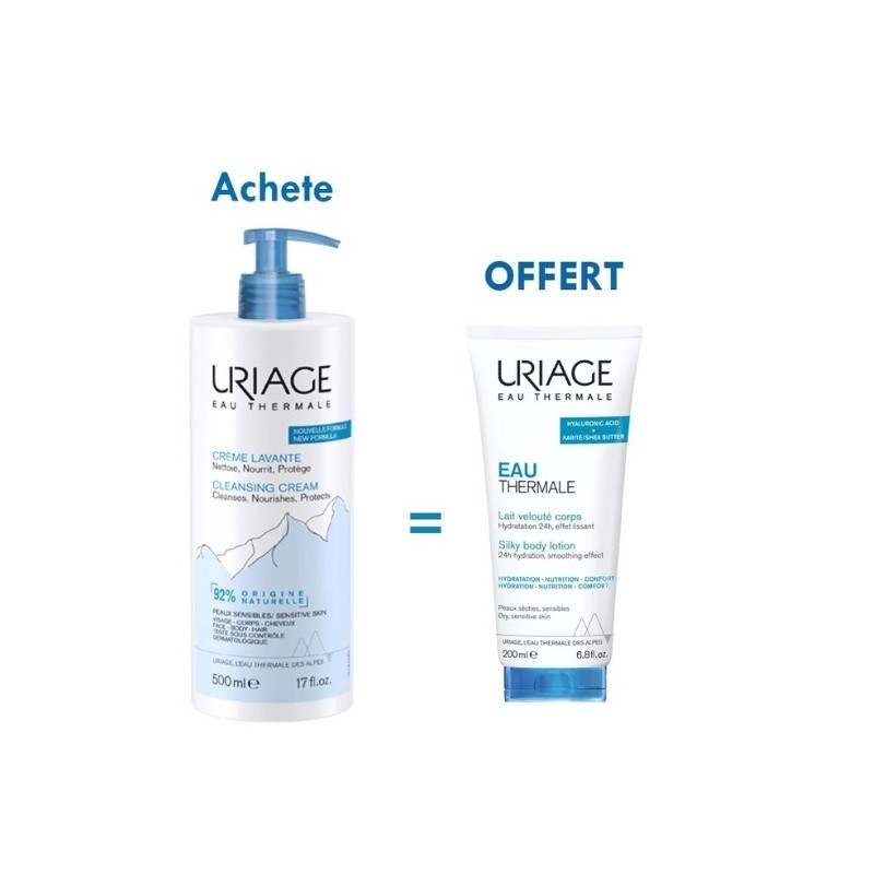 Uriage Eau thermale Crème lavante 500ml +Lait Veloute 200ml OFFERT