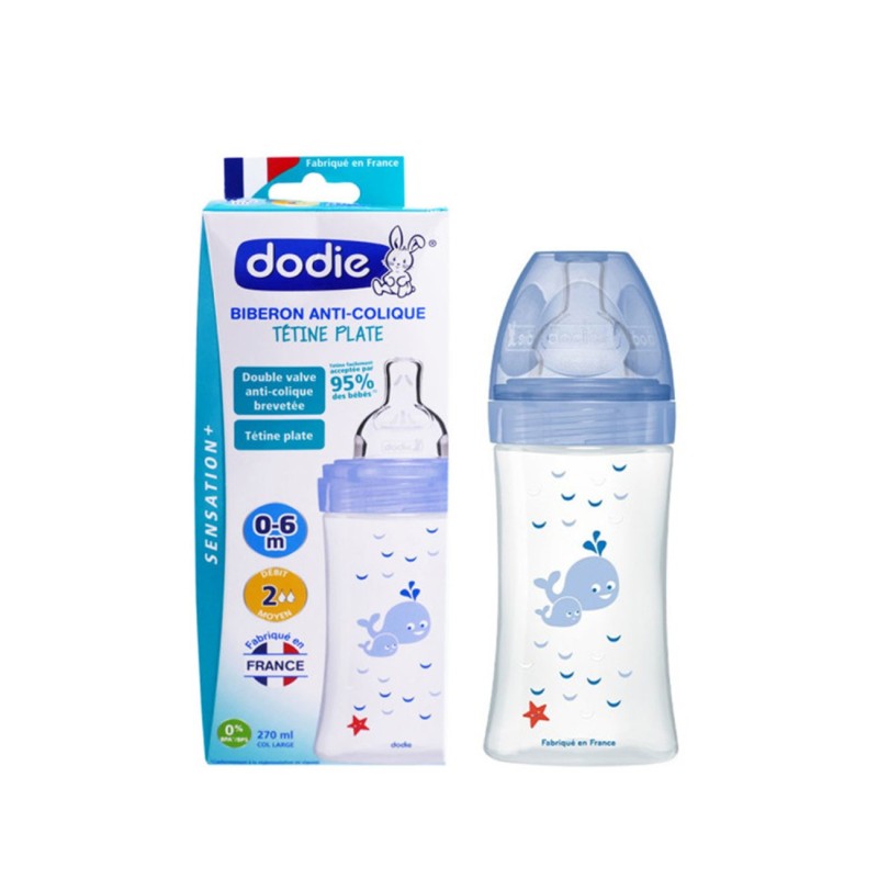Dodie Biberon senstation+ Tétine plate 270ml 0-6m Mer