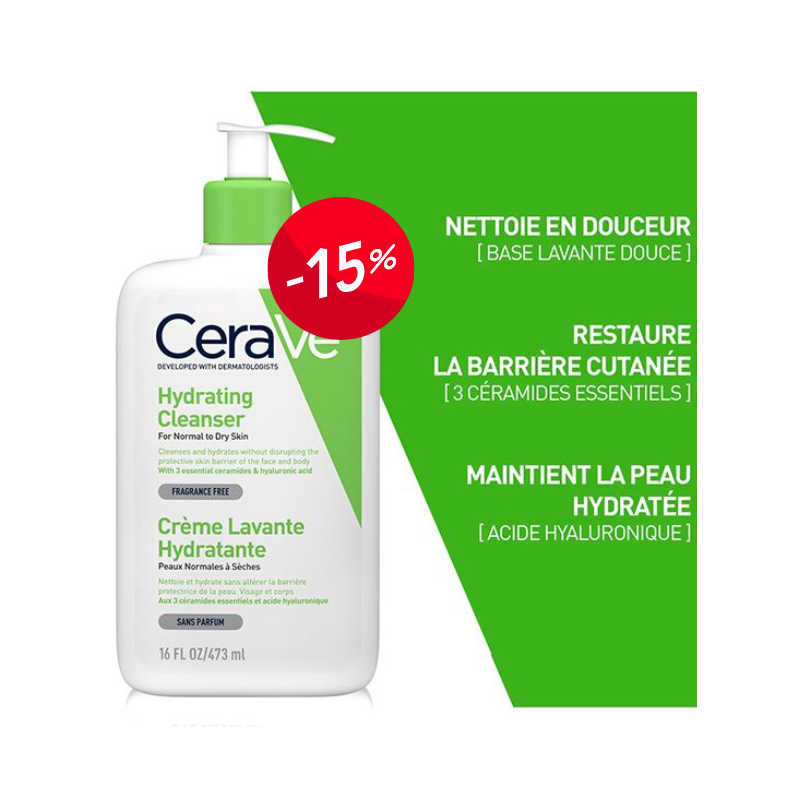 CeraVe Crème Lavante Hydratante Peau Normale à Sèche | 473ml -15%