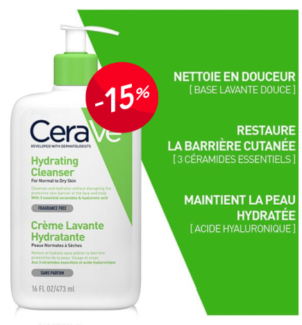 CeraVe Crème Lavante Hydratante Peau Normale à Sèche | 473ml -15%