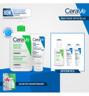 CeraVe Crème Lavante Hydratante Peau Normale à Sèche 473ml + Crème Hydratante  égal  3 Miniatures Offertes