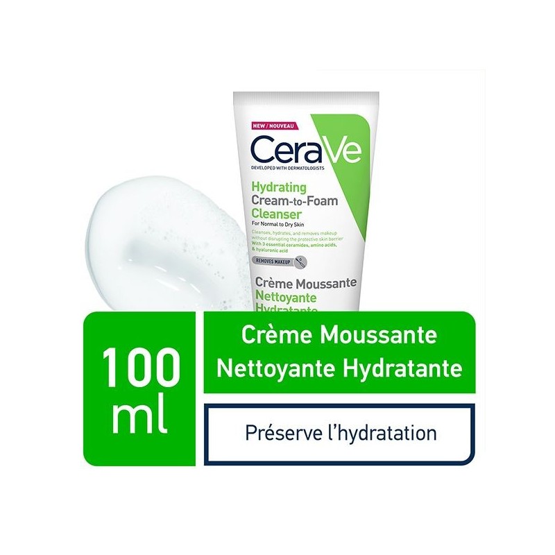 CeraVe Crème Moussante Nettoyante Hydratante Peau Normale à Sèche | 100ml