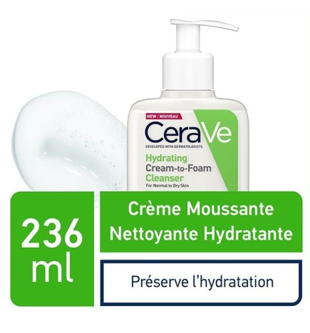 CeraVe Crème Moussante Nettoyante Hydratante Peau Normale à Sèche | 236ml
