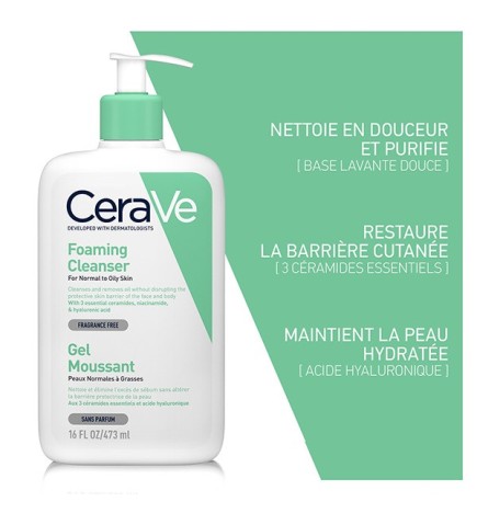 CeraVe Gel Moussant Nettoyant Peau Normale à Grasse | 473ml
